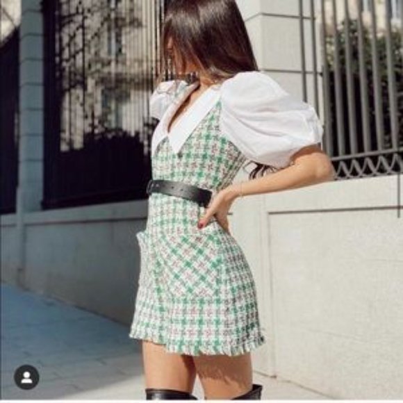 NWT ZARA Tweed Jumpsuit Ecru Green XL Blogger’ Fav - Picture 7 of 15